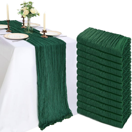 Emerald Green Cheesecloth Table Runner 12 Pack for Events