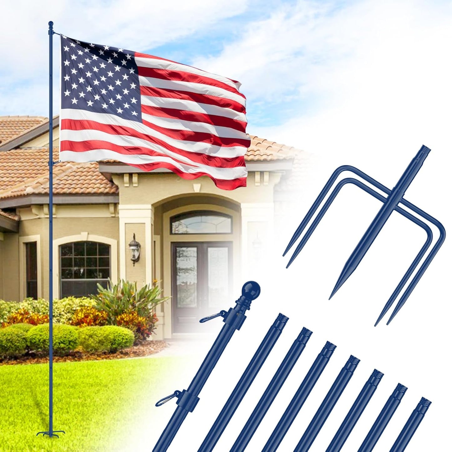 ZMTECH 10 FT Heavy Duty Flag Pole Kit for Yard Outdoor Use