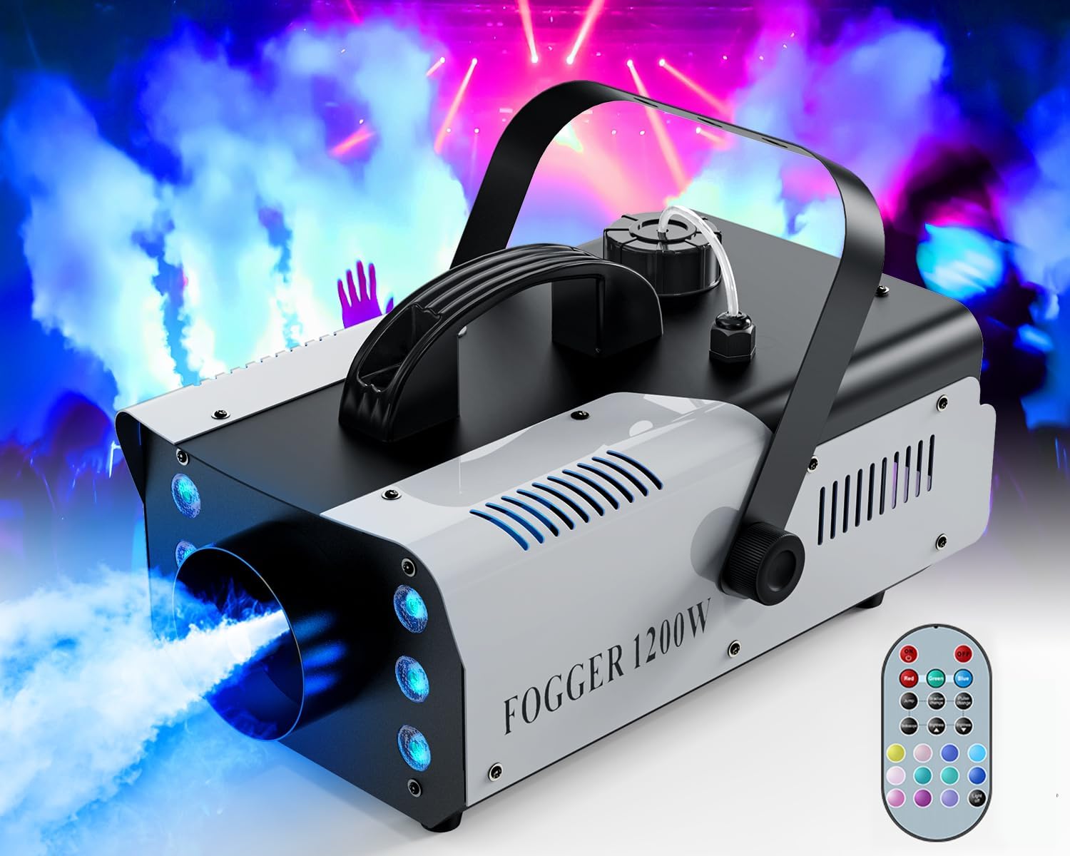 HOLDLAMP Fog Machine 1200W with Wireless Remote and LED Lights