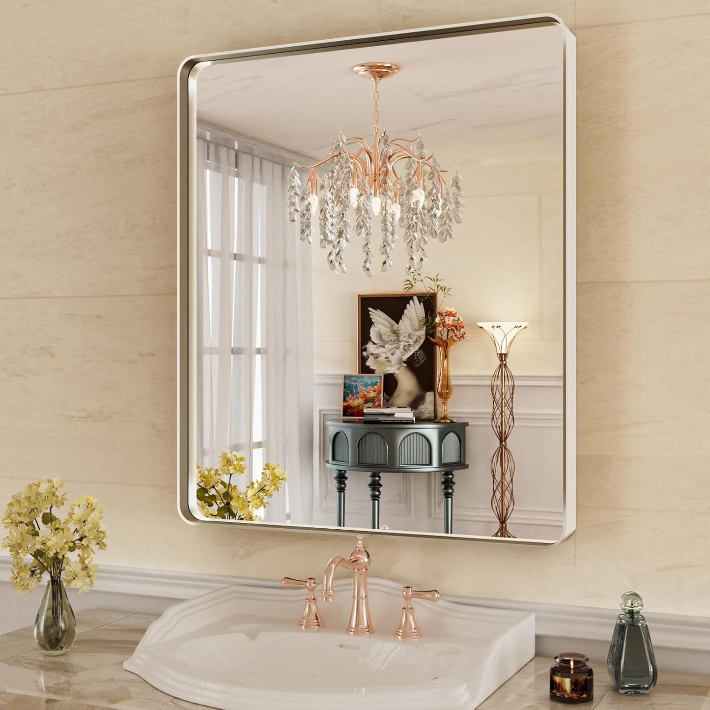 WEER 36X30 Inch Brushed Nickel Bathroom Mirror for Modern Spaces