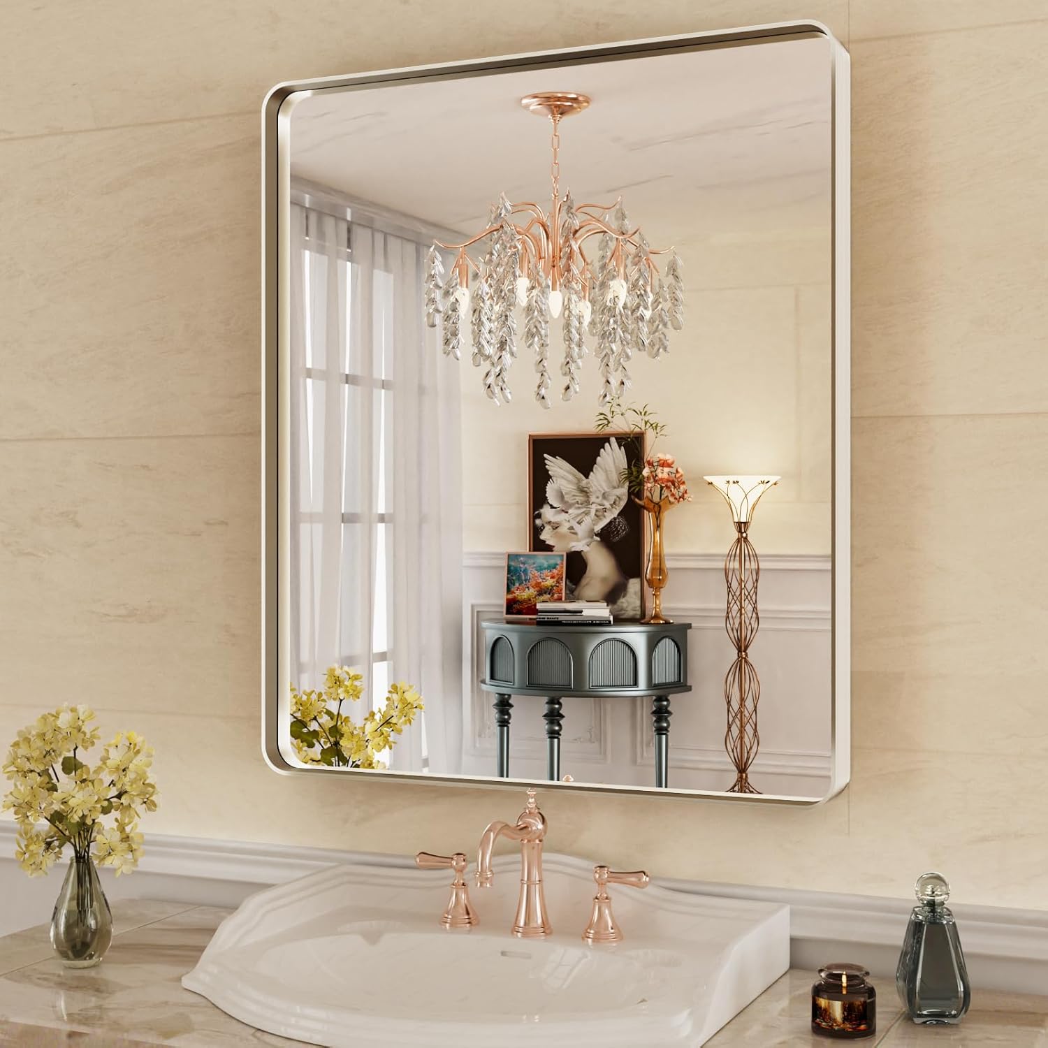 WEER 36X30 Inch Brushed Nickel Bathroom Mirror for Modern Spaces