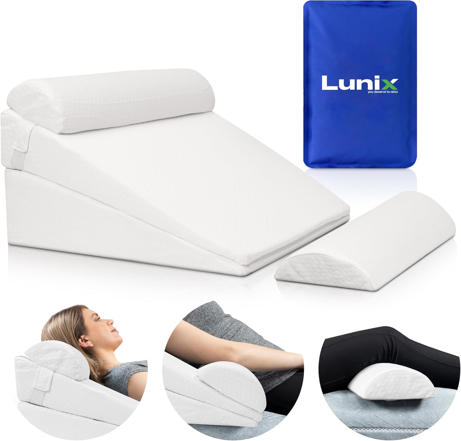 Lunix Orthopedic Bed Wedge Pillow Set for Pain Relief and Comfort