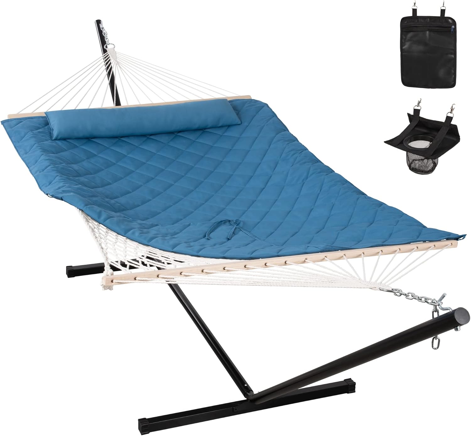 Double Hammock with Stand, Detachable Pillow & Pad for Comfort