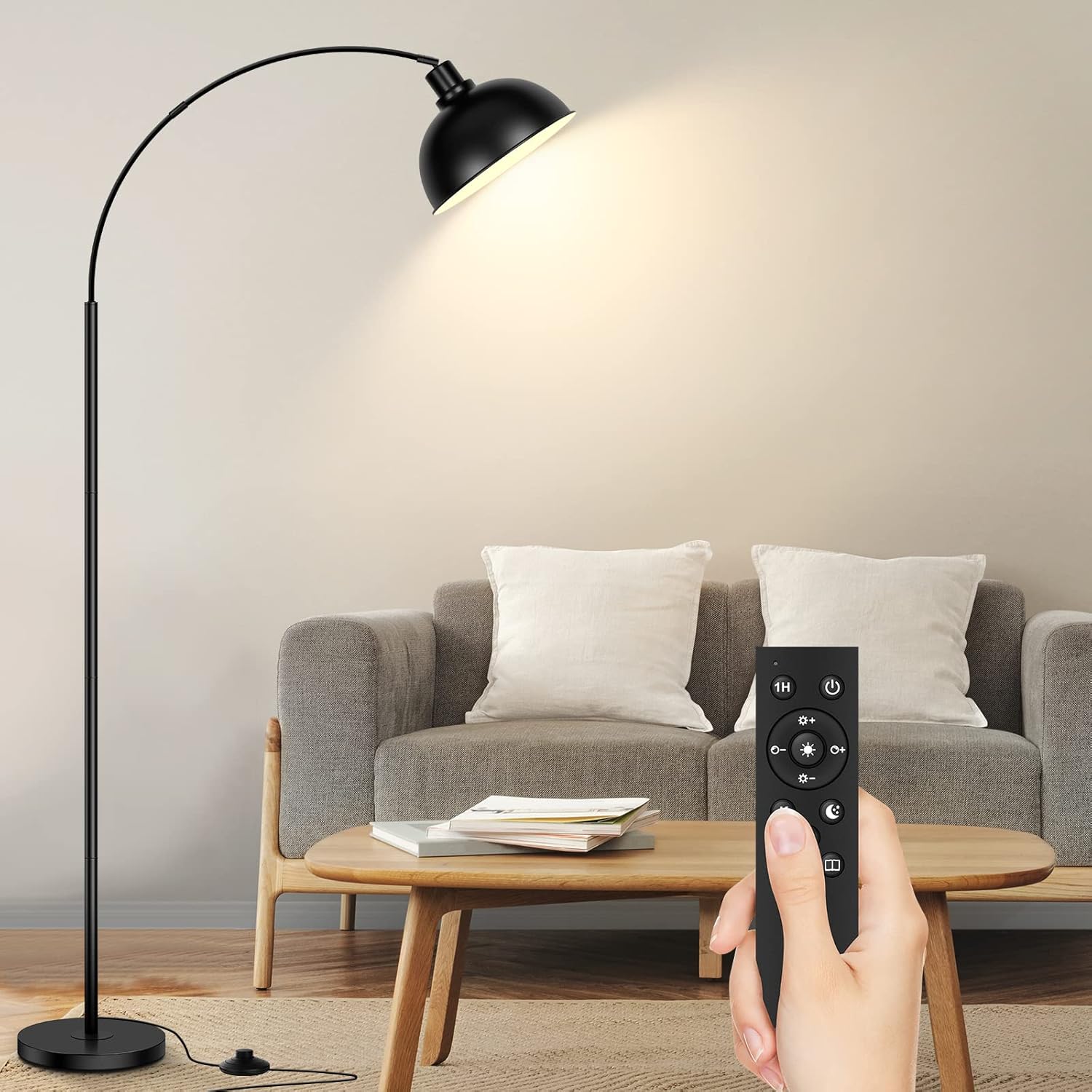 Modern Arc Floor Lamp with Remote Control for Living Room