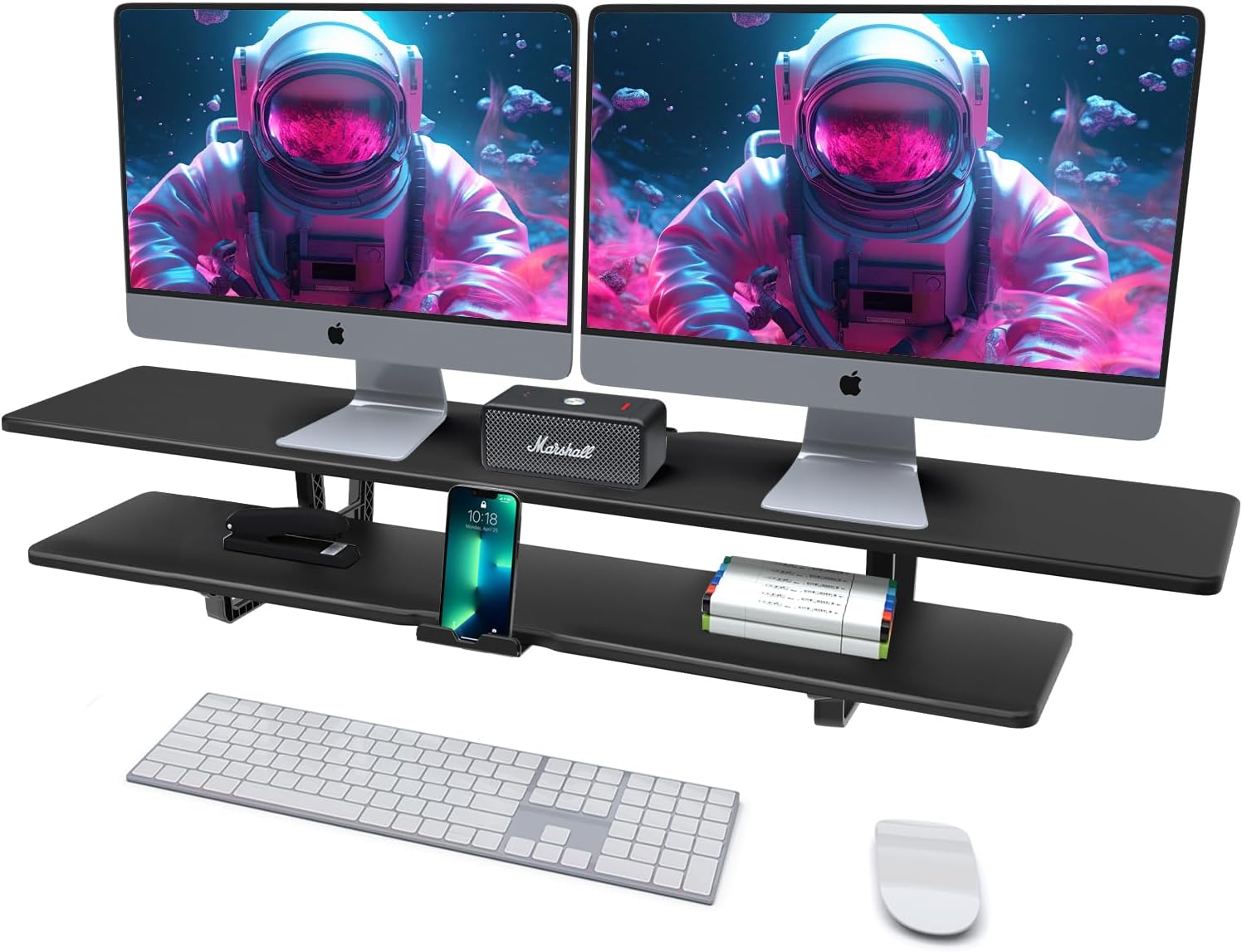 ECO-WILL Dual Monitor Stand: 2-Tier Wood Riser with Storage
