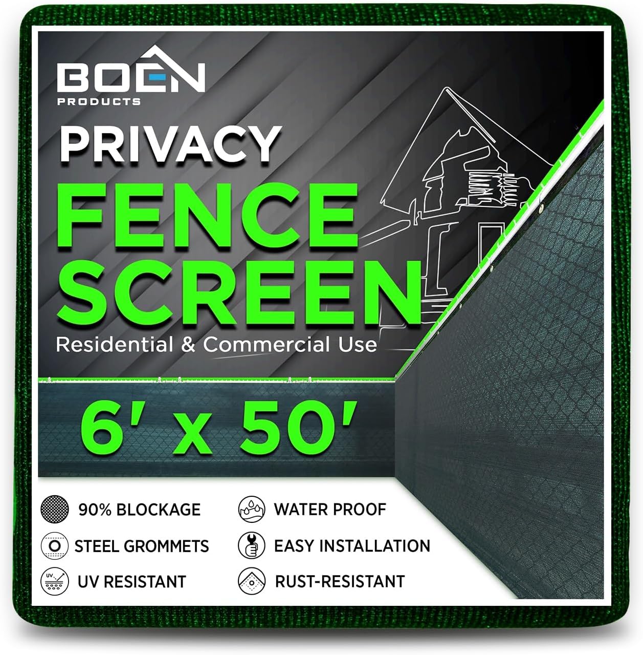 Boen Backyard Privacy Screen Fence Covering 6ft x 50ft Green