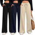 Women Wide Leg Sweatpants 3 Pack - Drawstring Open Bottom Joggers