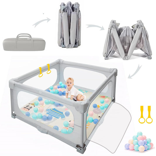 Folding Baby Playpen + Ocean Balls & Mat Set