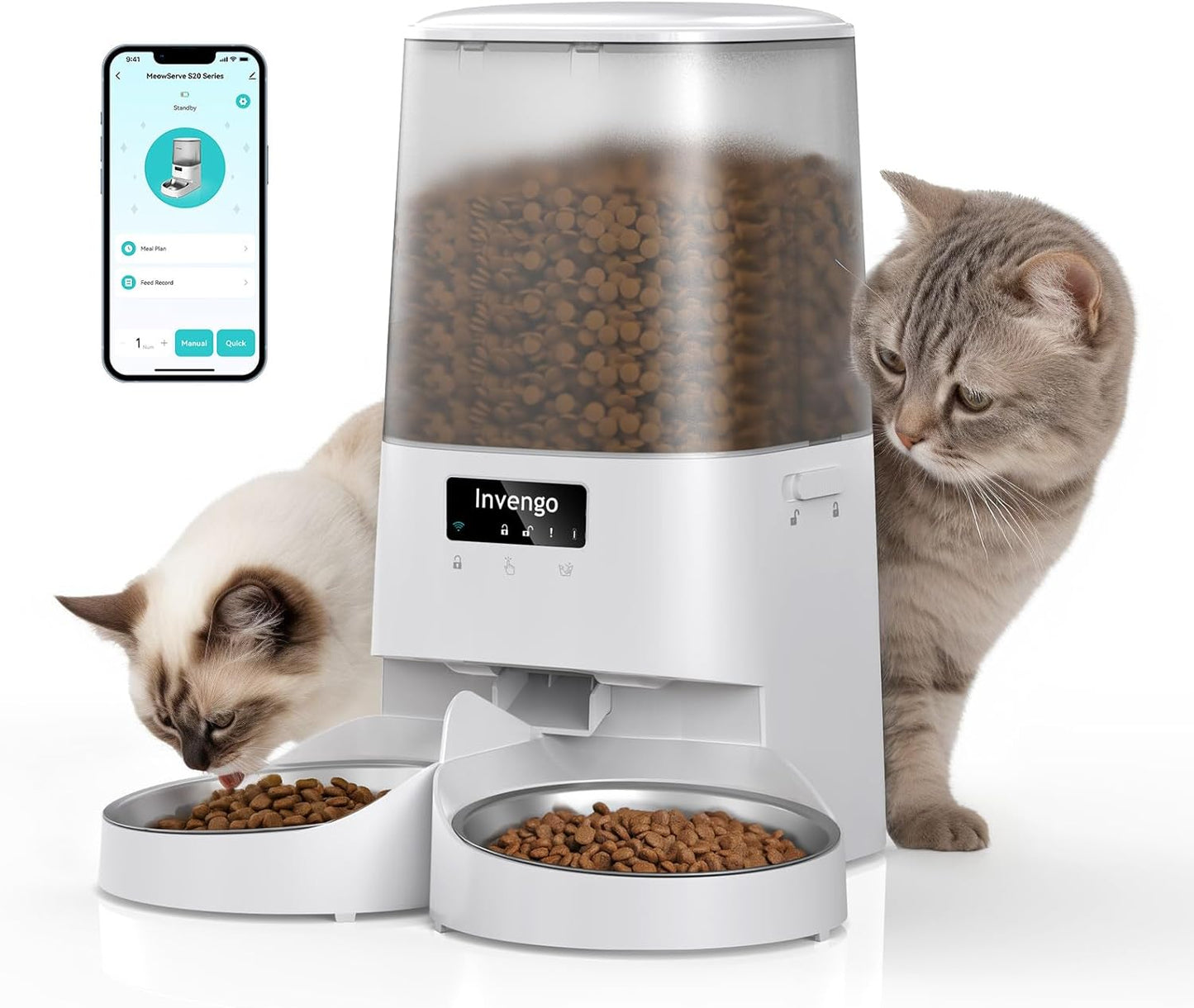 Automatic Cat Feeder with Dual Bowls for Two Pets - MeowServe