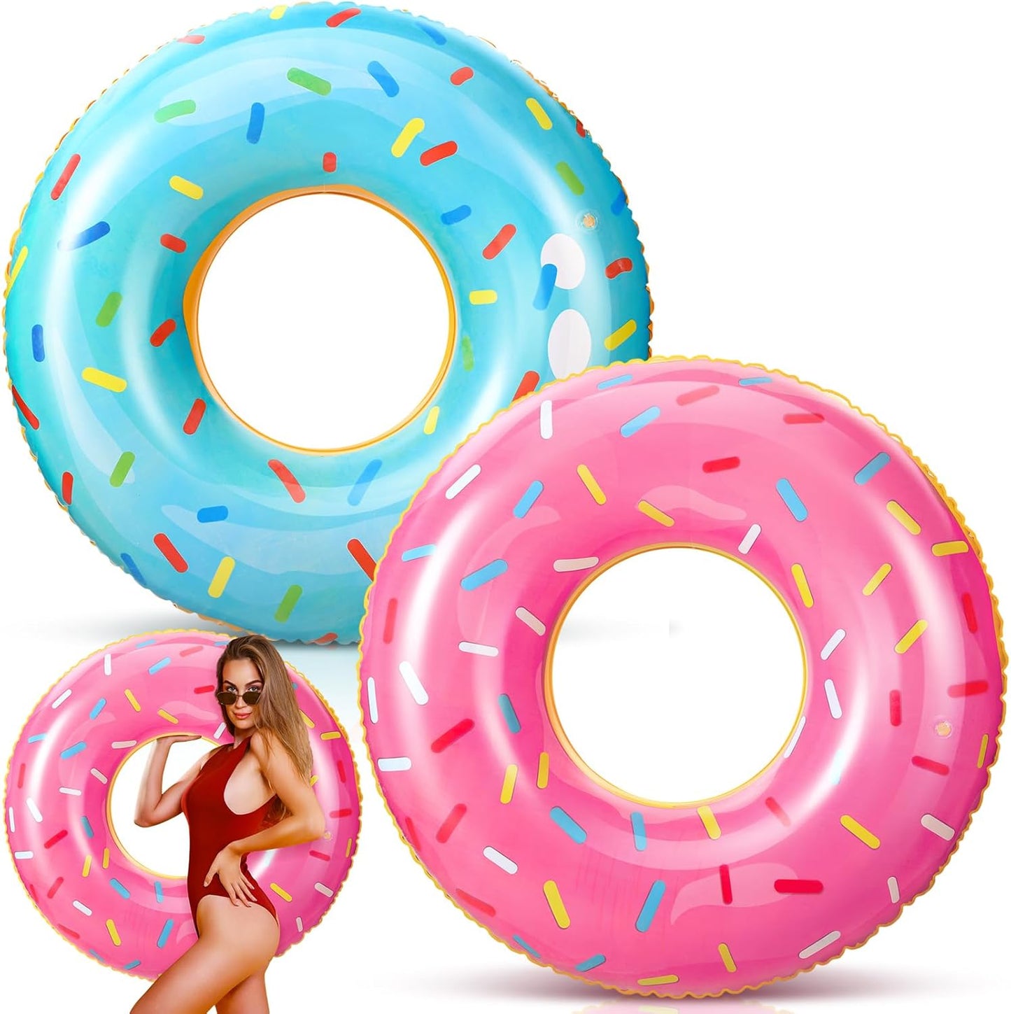 Jumbo Donut Pool Floats for Adults - 2 Pack Inflatable Tubes