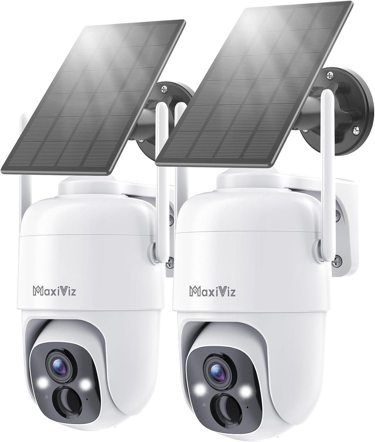 MaxiViz 2-Pack Solar Security Cameras: 360 View, 2K Color Night Vision