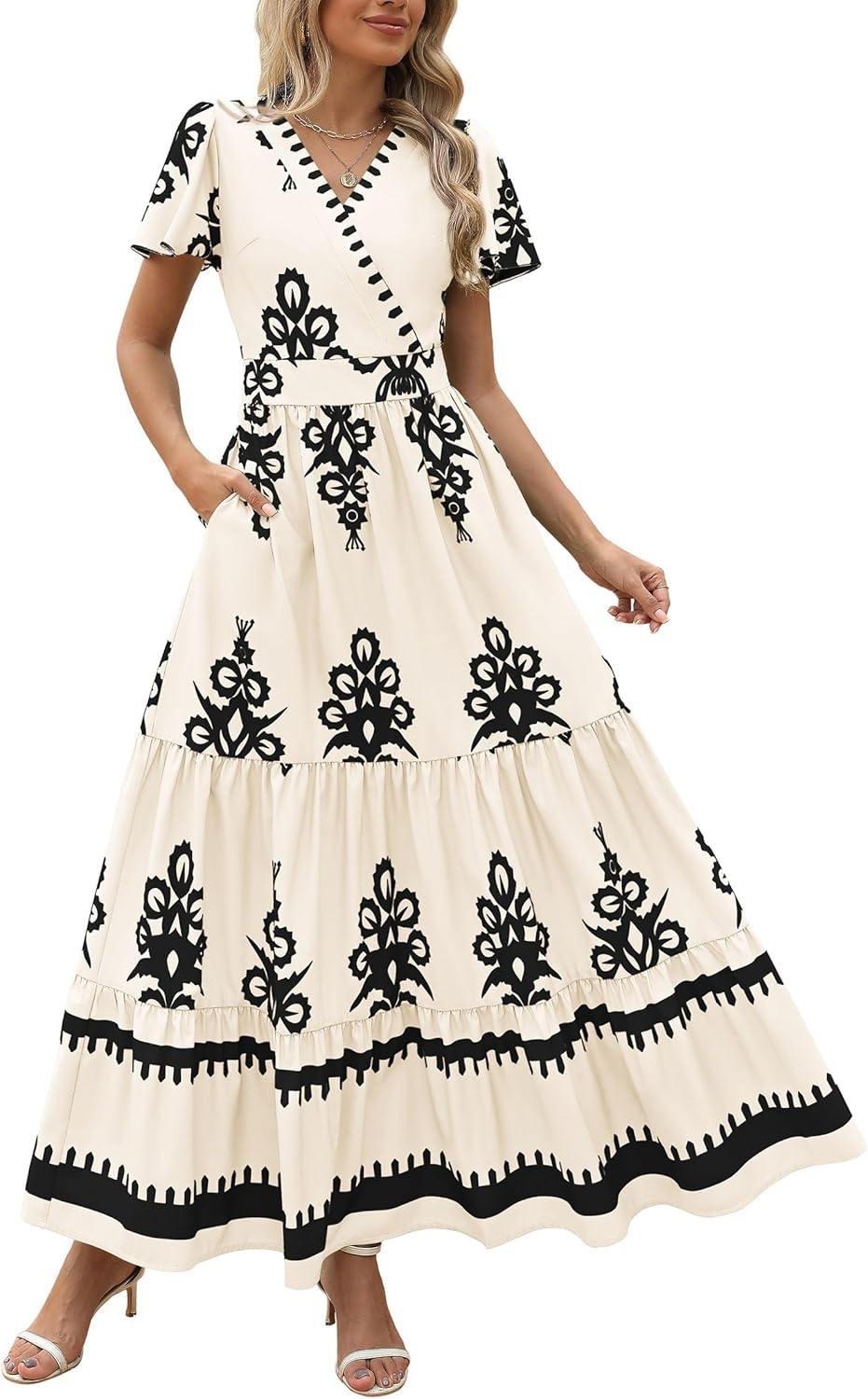 PRETTYGARDEN Womens Boho Maxi Dress with Pockets for Summer