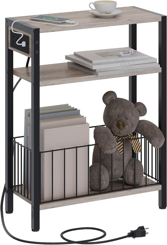 Narrow Side Table with Charging Station for Small Spaces