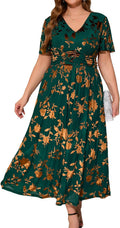 Simplee Womens V Neck Velvet Maxi Dress Short Sleeve - Flattering