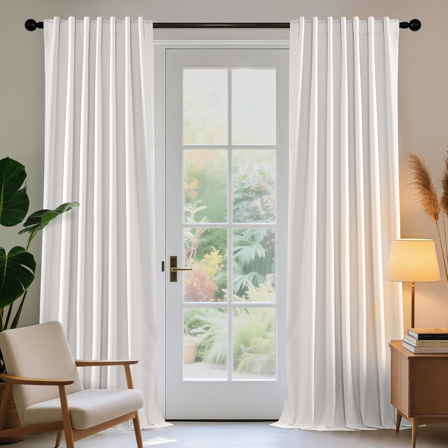 Joydeco White Blackout Curtains 96 Inch Set for Stylish Homes