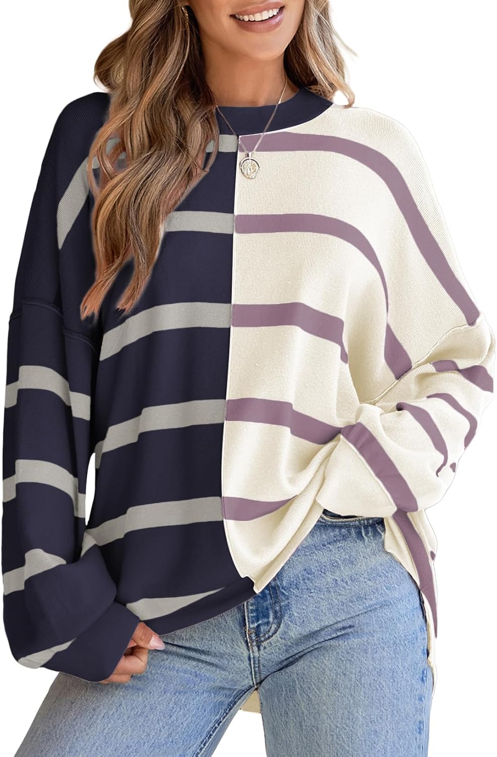 EVALESS Womens Striped Sweaters for Casual Oversized Style