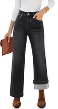 Flare Jeans for Women High Waisted Wide Leg Thin Fleece Lined - Cozy