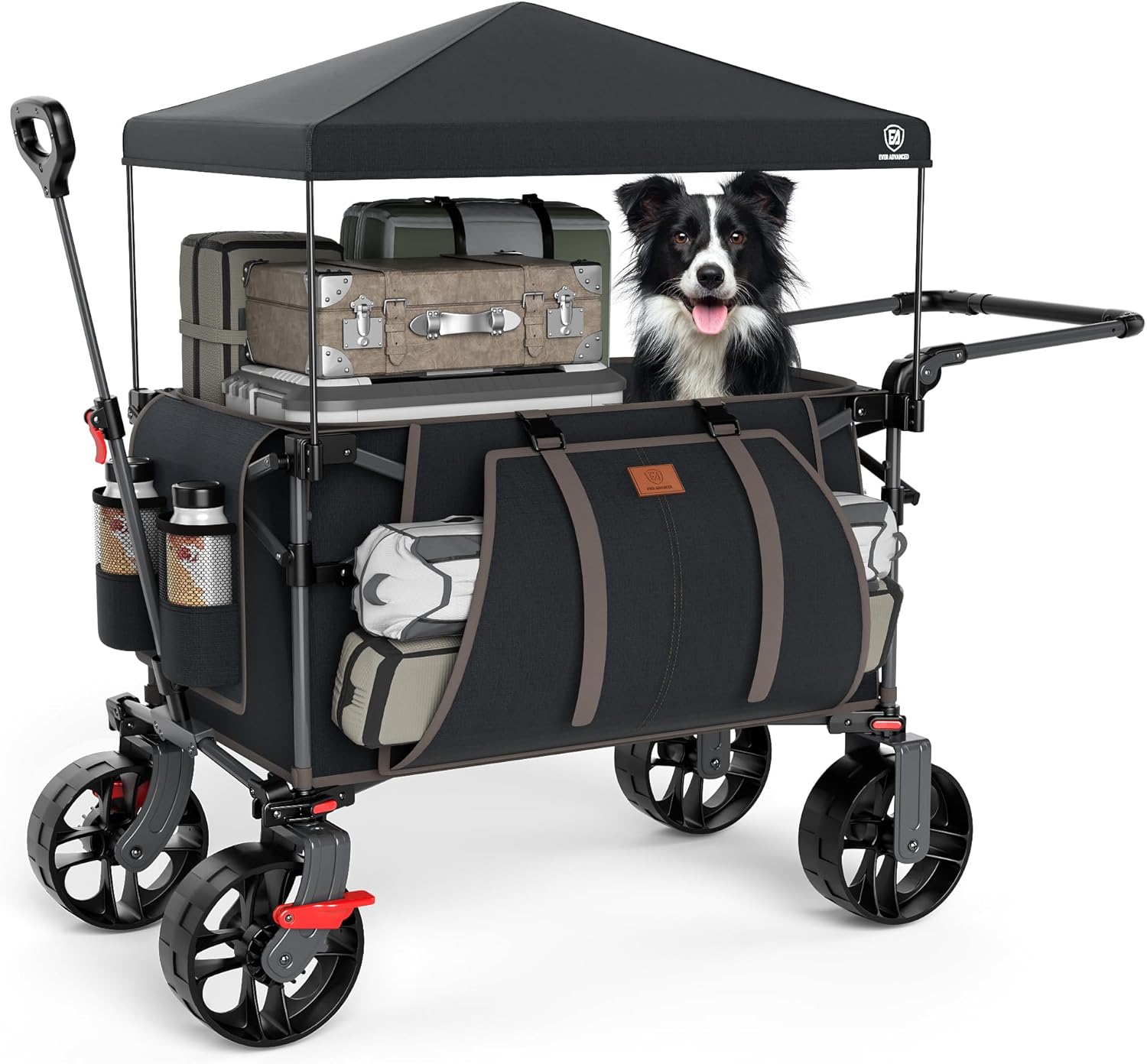 EVER ADVANCED Folding Push Wagon with Canopy for All-Terrain Use