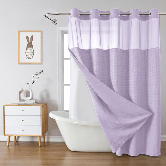 Lavender Long No Hook Waffle Weave Shower Curtain for Bathroom