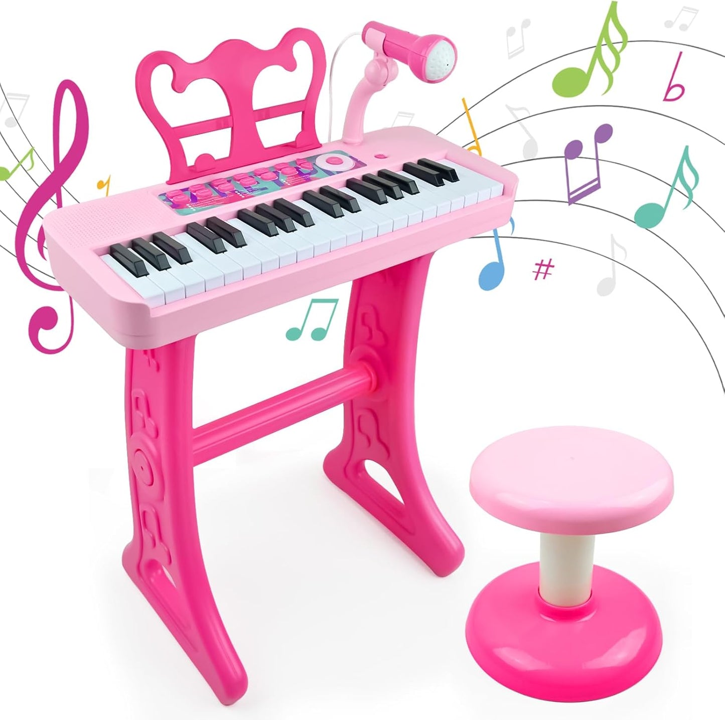 Love&Mini 37 Keys Kids Keyboard Piano with Stool and Microphone