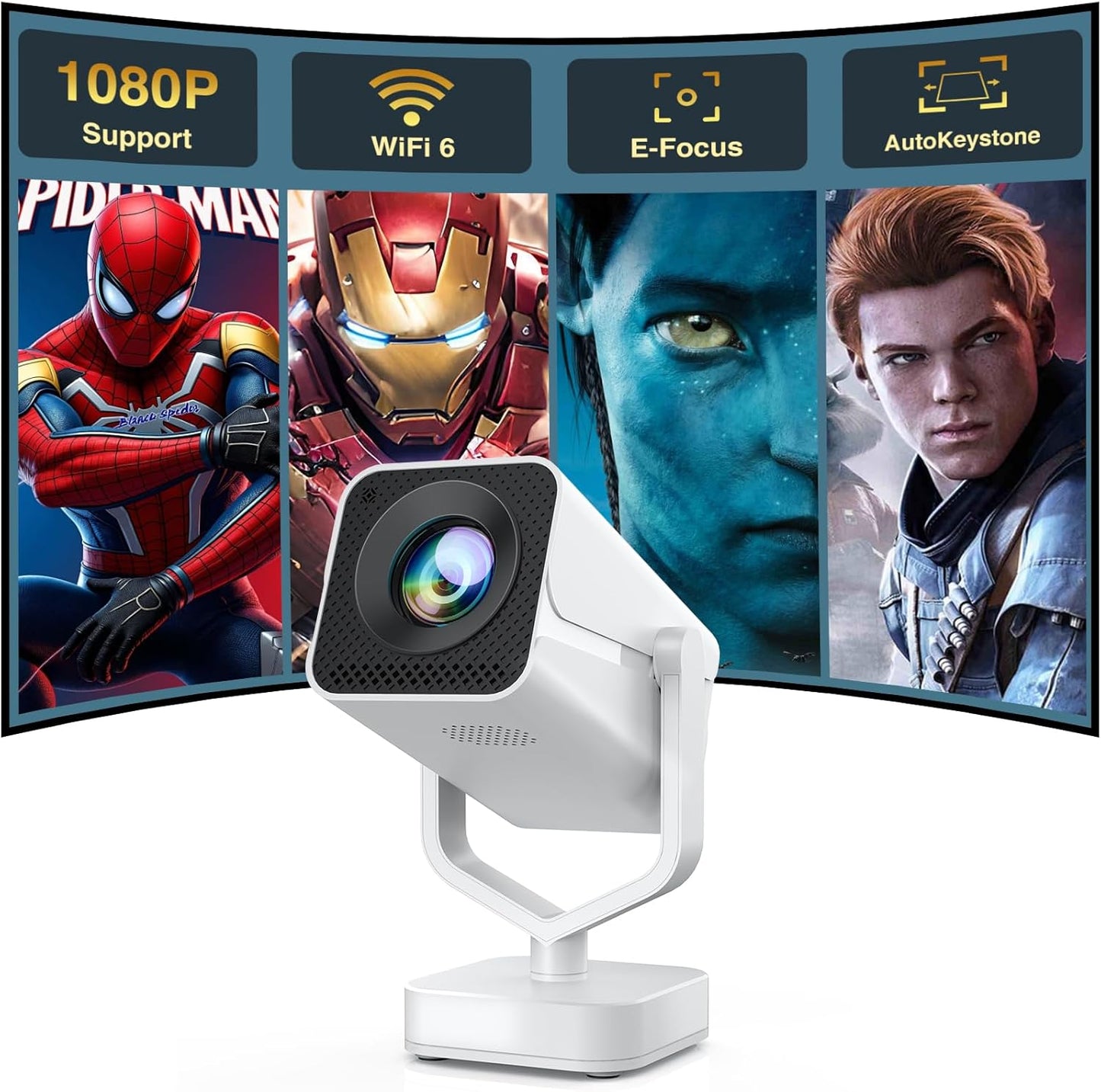 Portable WiFi Movie Projector - 1080P Support, Bluetooth, Auto Correction