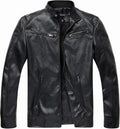 WULFUL Men's Stand Collar Leather Jacket Motorcycle (Style 21DV)