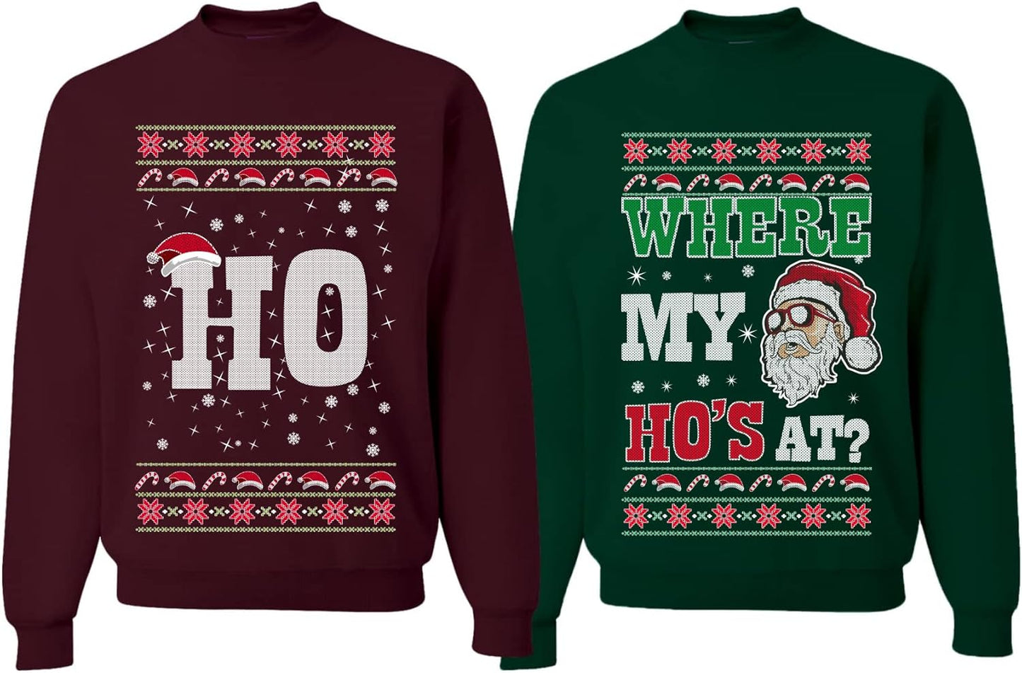 Where My Ho's At? Ugly Christmas Couples Sweatshirts for Fun