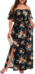 Plus Size Off The Shoulder Maxi Long Casual Beach Dress Pockets Formal