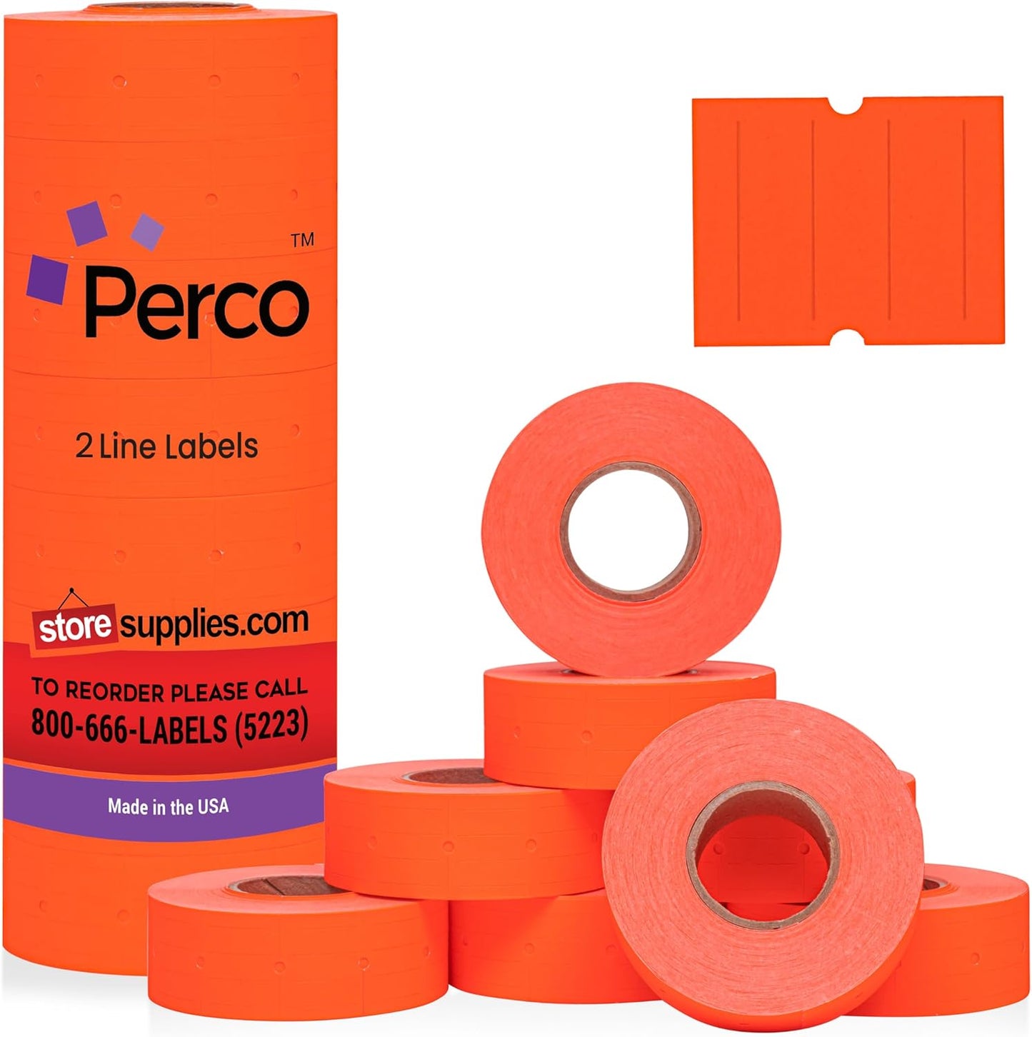 Perco 2 Line Fluorescent Red Labels - 6,000 Blank Price Labels