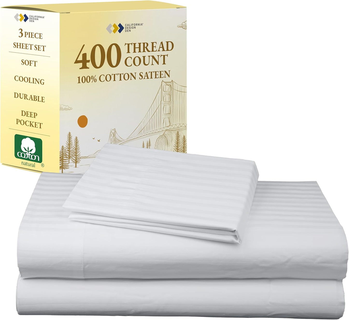 Striped Twin XL Sheets Set - Soft 400 Thread Count Cotton
