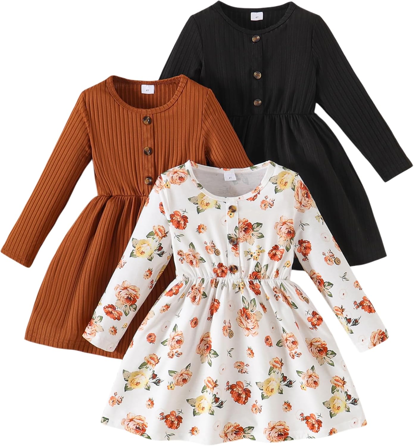 Toddler Girls Dress 3-Pack Casual Party Print Skater A-line Dress