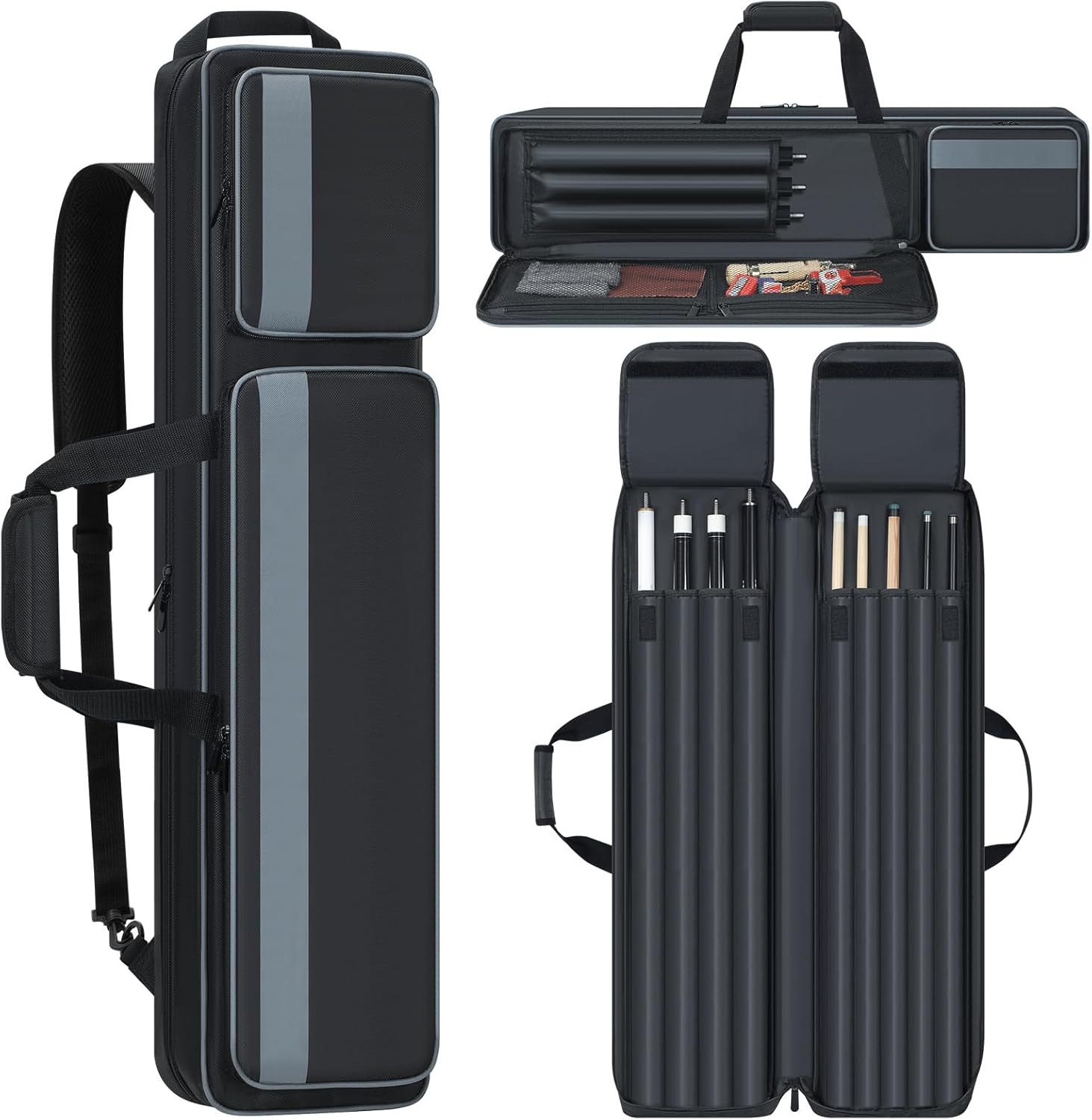Pool Cue Case 4x5 with Multi-pocket for Billiard Accessories
