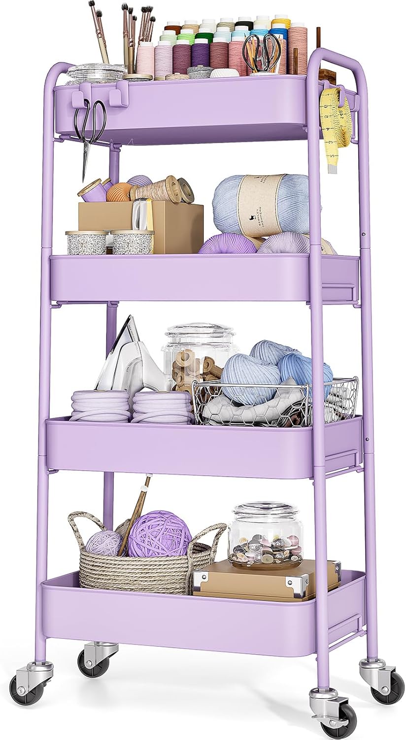 TOOLF 4-Tier Metal Rolling Cart for Kitchen, Office & More