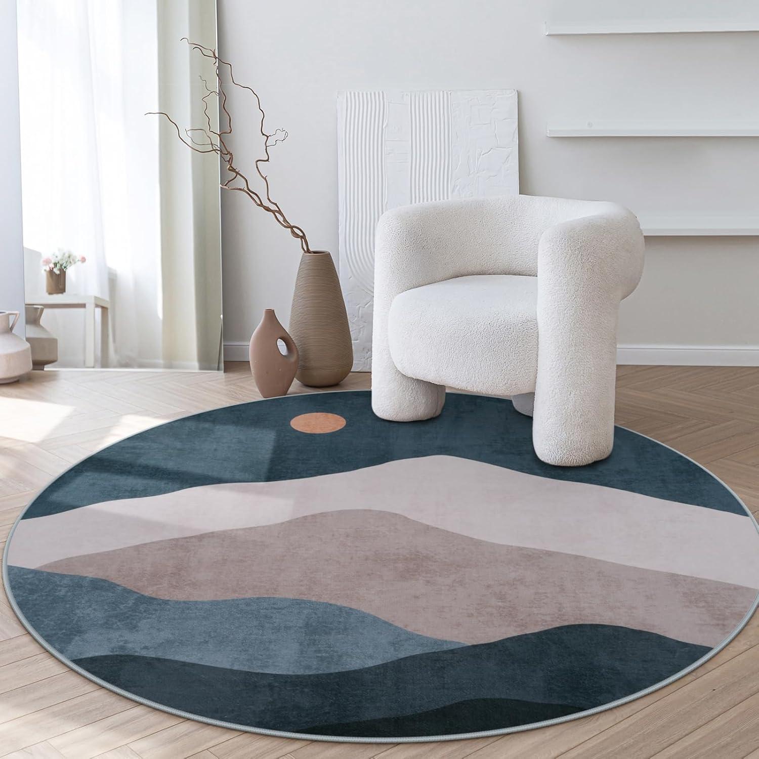 5ft Boho Round Classroom Rug for Living Room and Dining Room