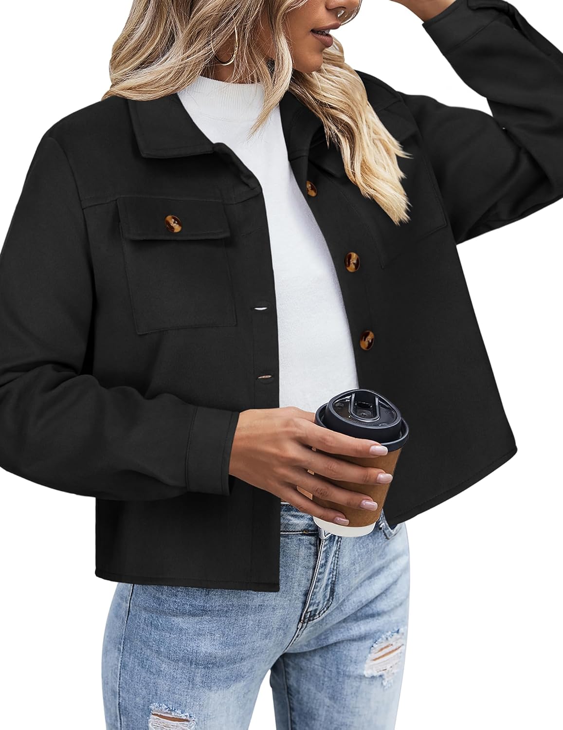 Cropped Flannel Shacket Jacket for Women - Fashion Plaid Style