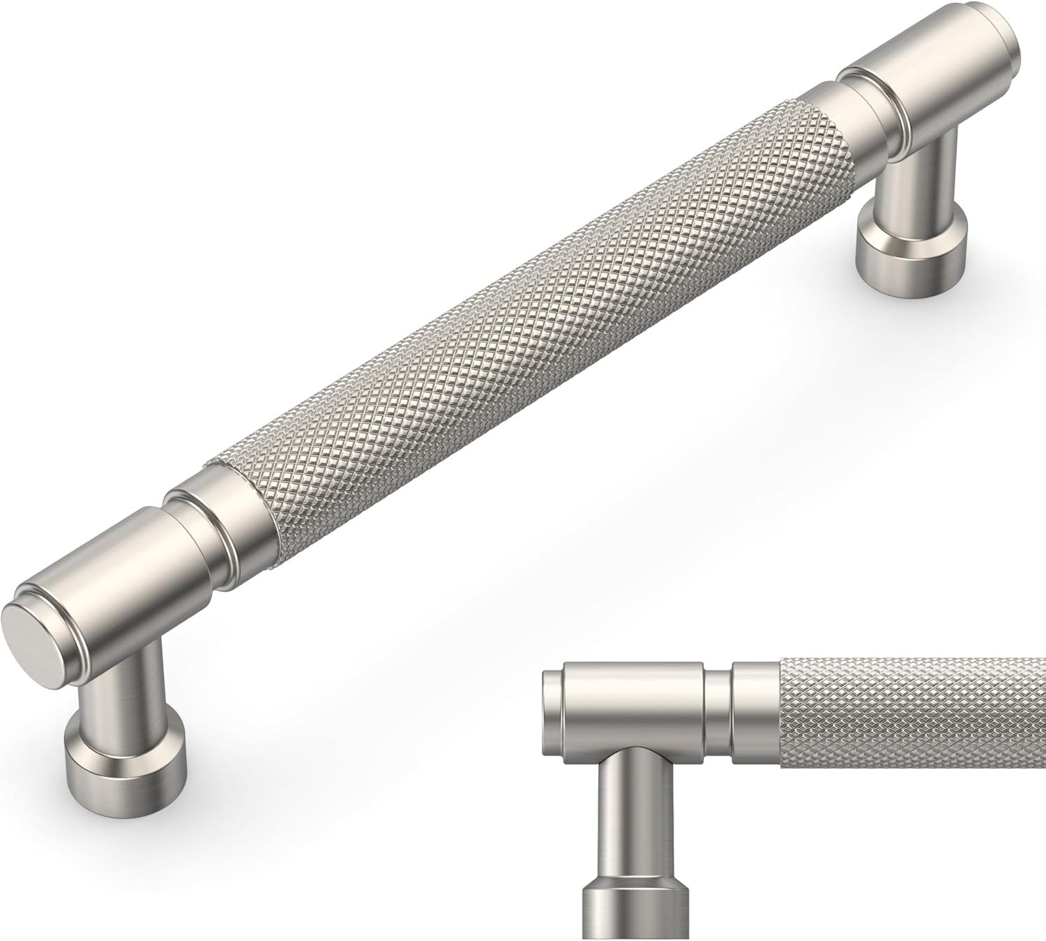 Brushed Satin Nickel Knurled Cabinet Pulls for Modern Kitchens