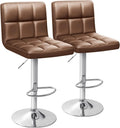 Brown PU Leather Adjustable Swivel Bar Stools Set of 2 - Extra Height