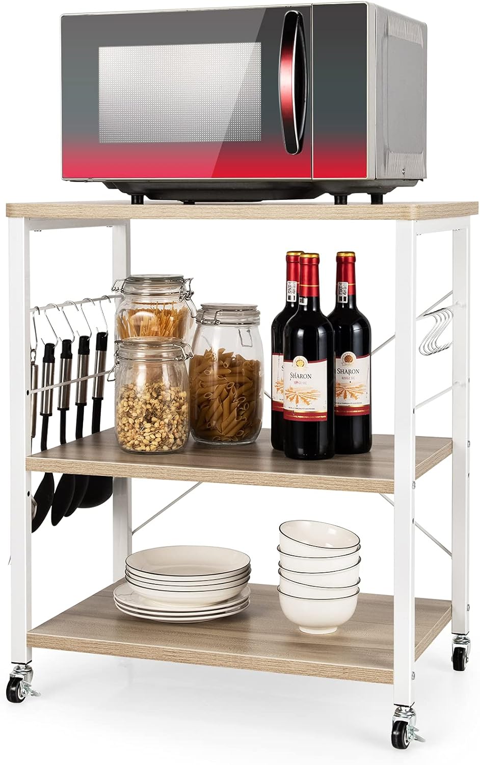 Rolling Kitchen Microwave Cart with Storage Shelves