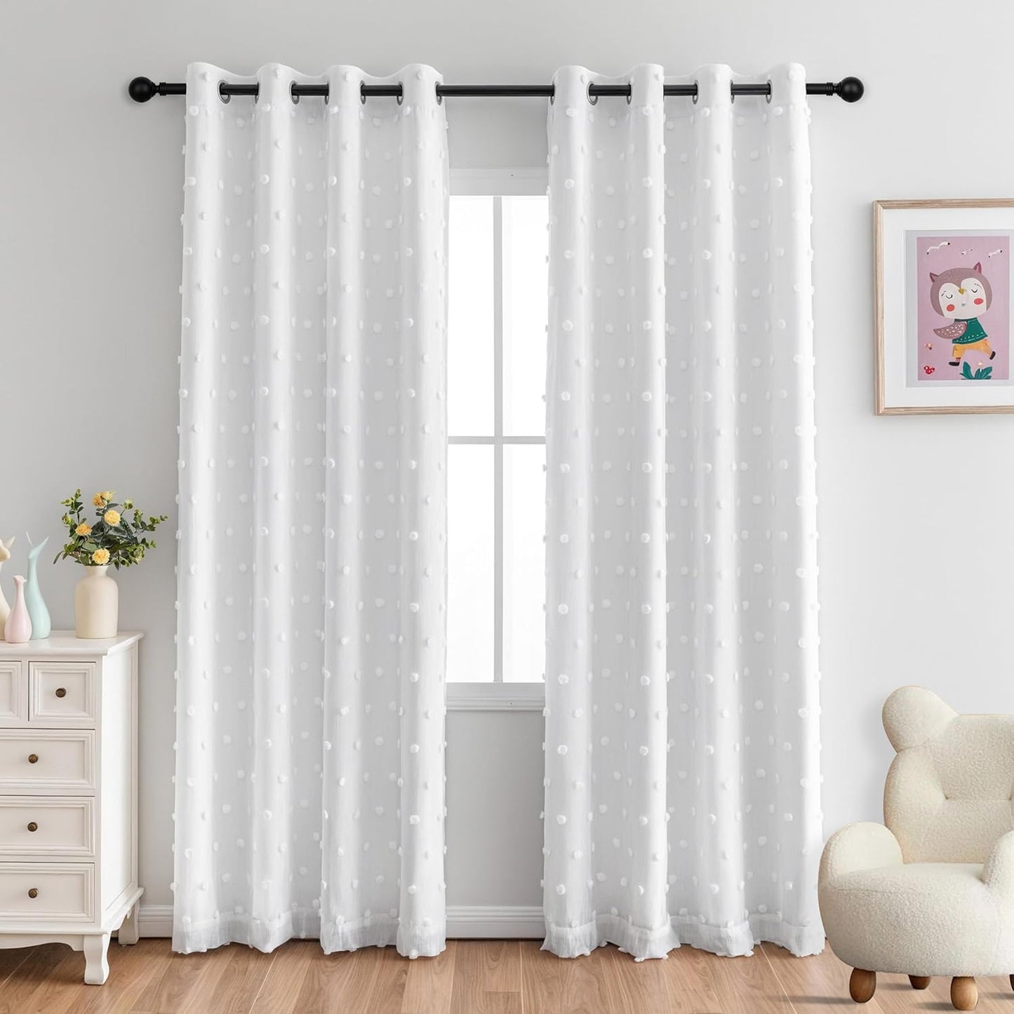 MYSKY HOME 100% Blackout Curtains with Pom Poms for Bedrooms
