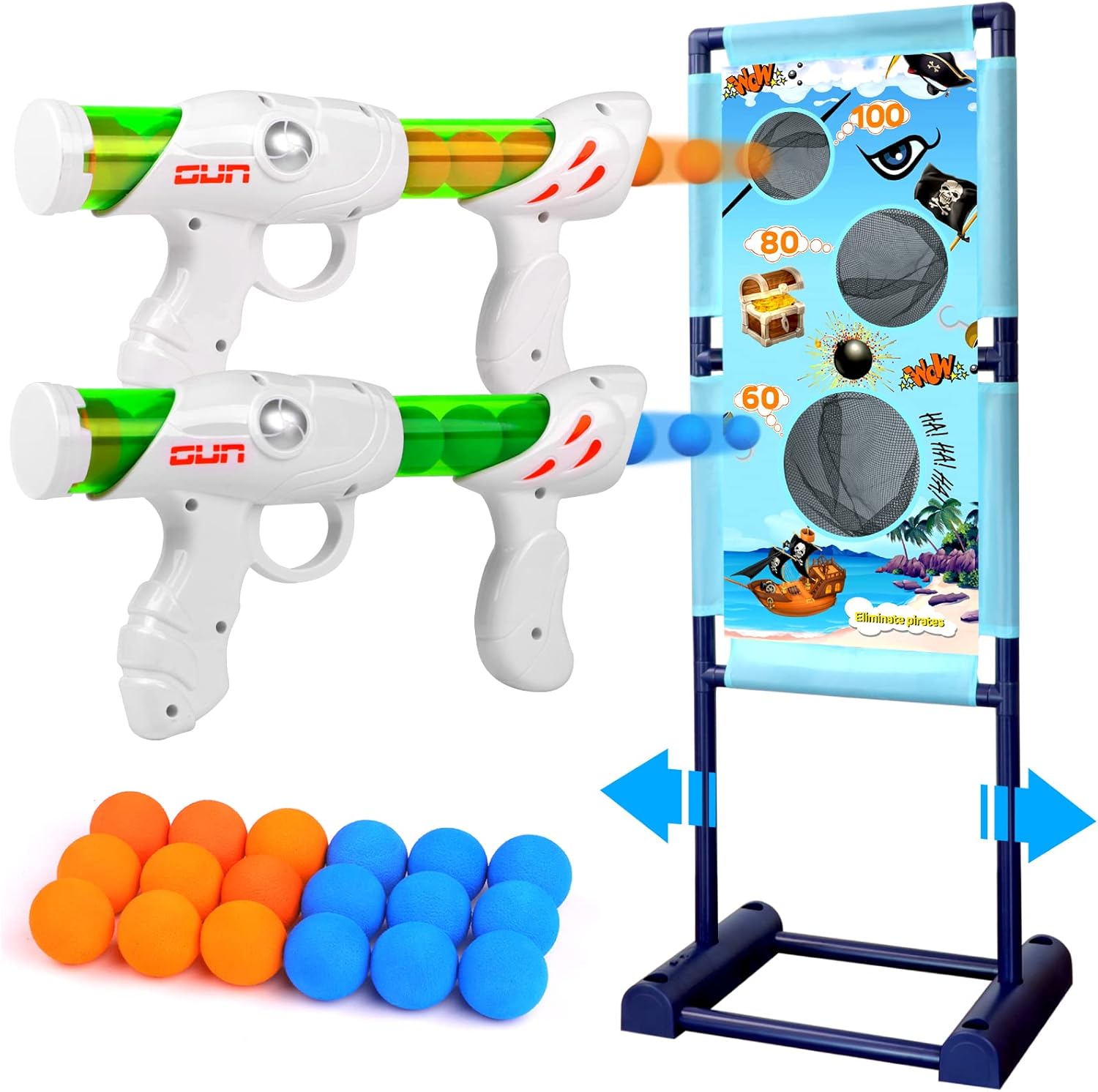 Moving Target Gun Toy Set - Best Kids Gift with 2 Blasters & Foam Balls