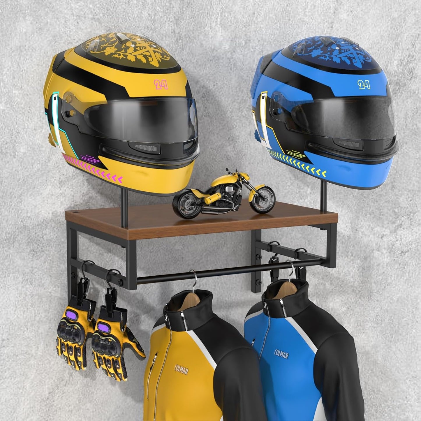 Motorcycle Helmet Holder Wall Mount for Gear Storage and Display