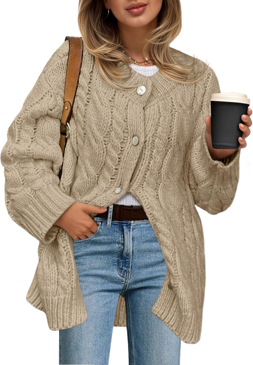 Saodimallsu Womens Cable Knit Cardigan Sweater Dress for Fall