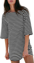 Yousify Womens T Shirt Dress Cotton Striped Mini Dress - Comfortable
