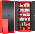 SISESOL Red Metal Storage Cabinet with Locking Doors and Shelves