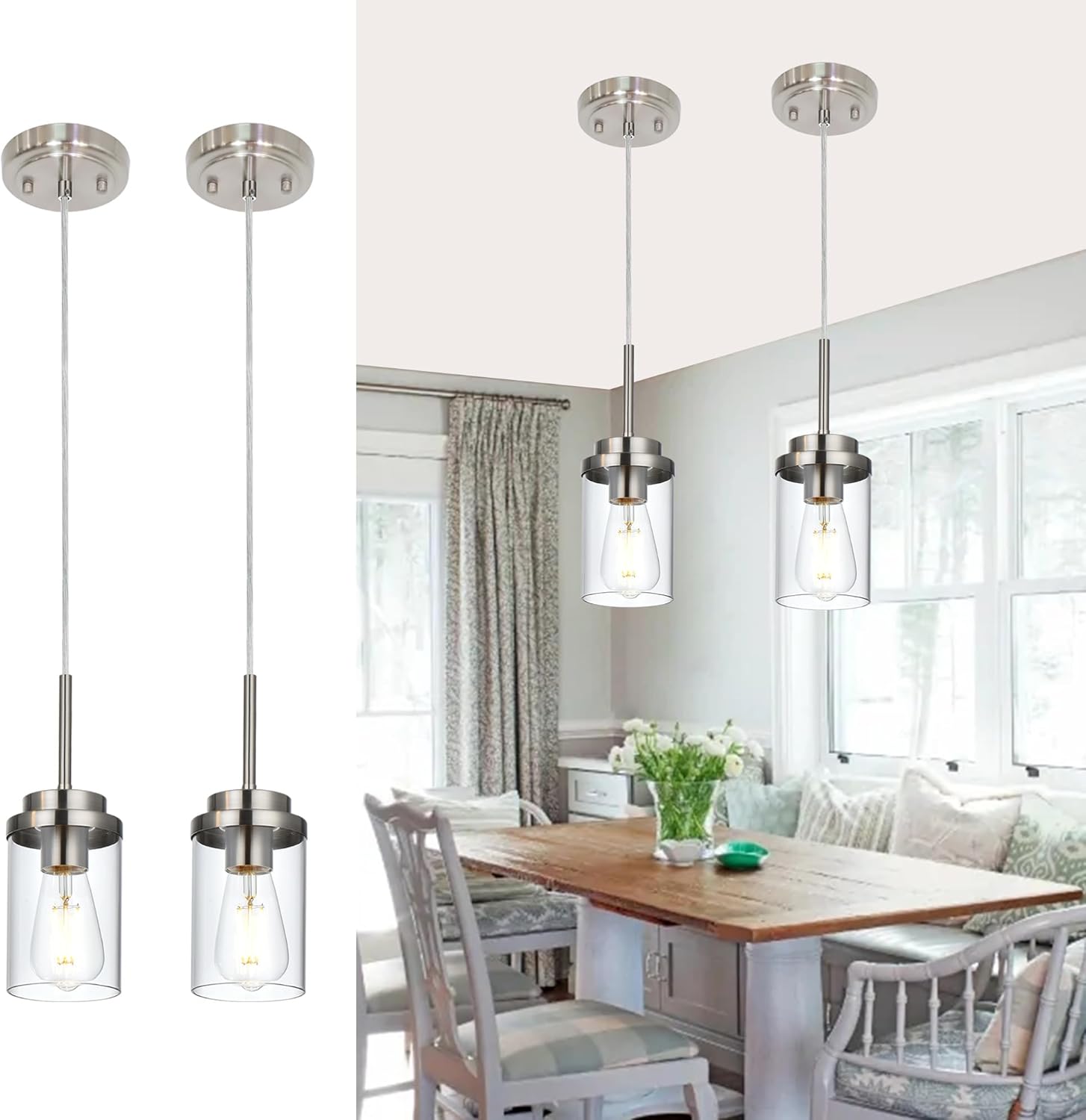 MELUCEE 2 Pack Pendant Lights for Kitchen Island and Dining Room