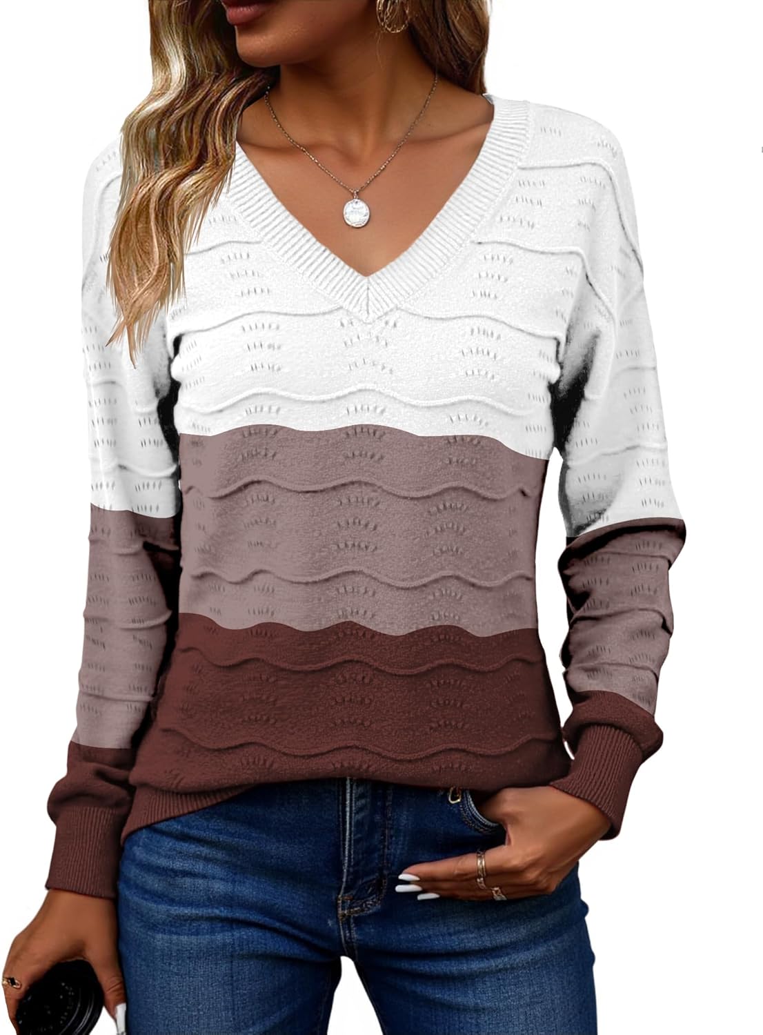 Trendy Crochet V Neck Pullover Sweaters for Women by Zeagoo