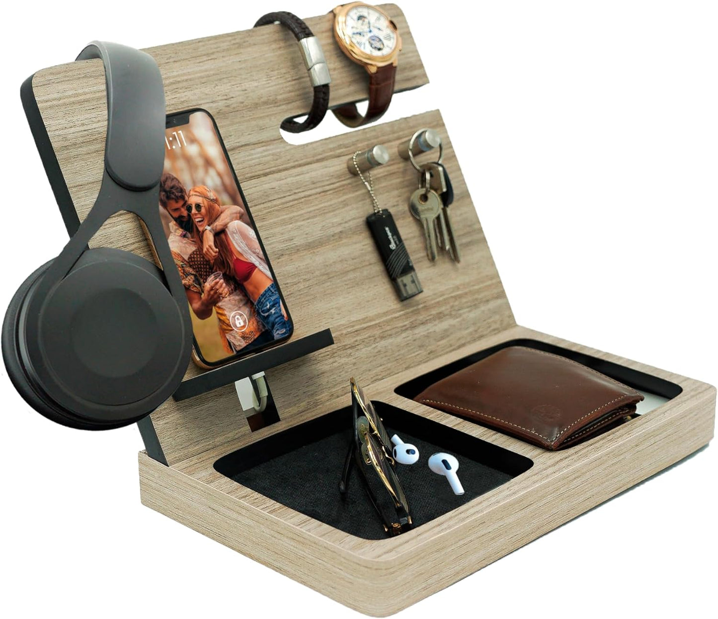 Namore Premium Wood Nightstand and Desk Organizer for Men