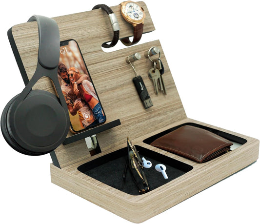 Namore Premium Wood Nightstand and Desk Organizer for Men