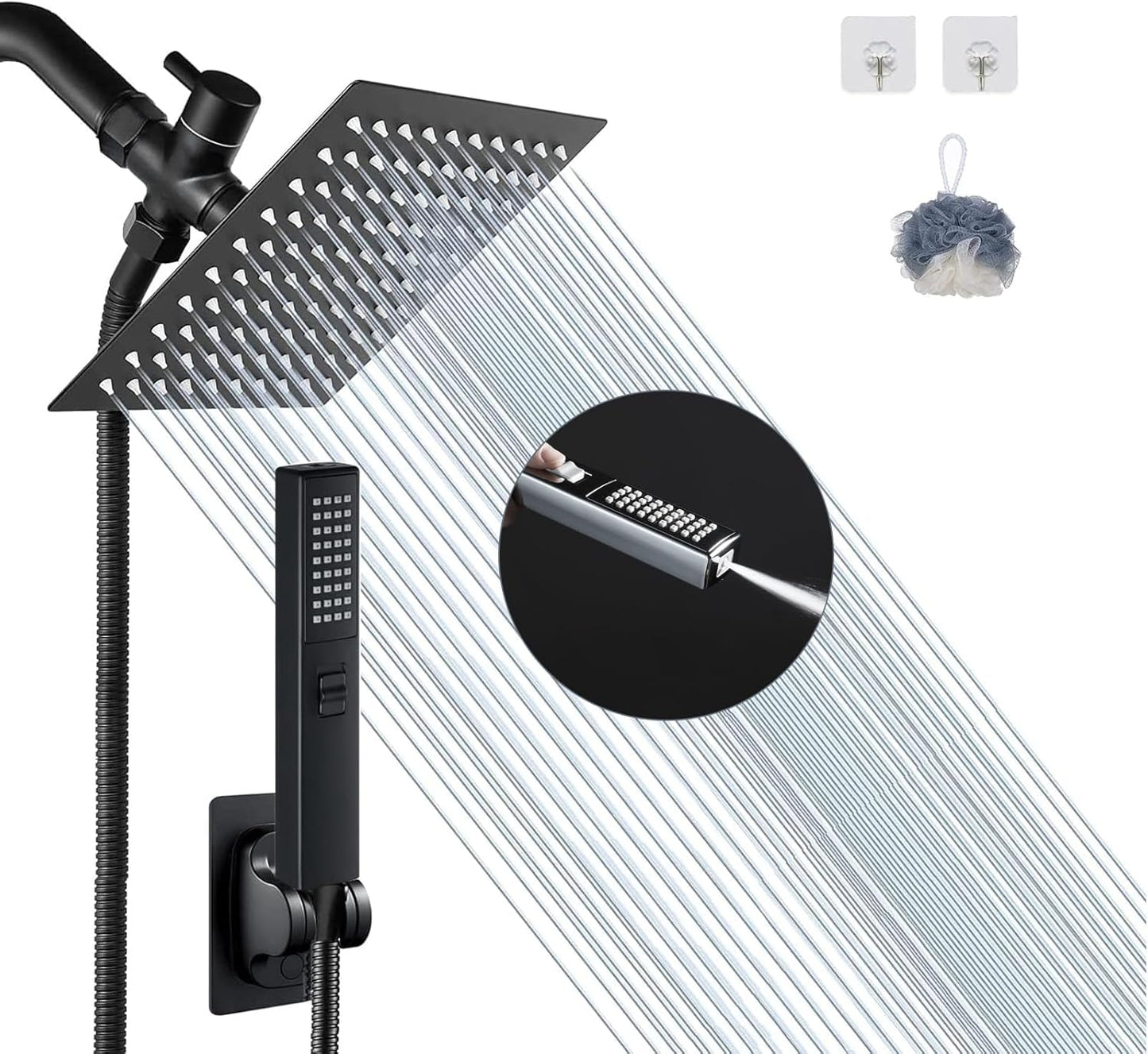 6ft' Square High Pressure Rain Shower Head with Handheld Spray