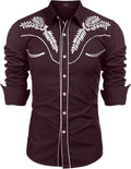 Men's Western Embroidered Long Sleeve Cowboy Shirt - Casual Cotton